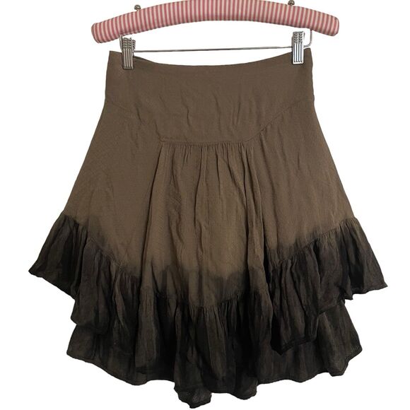 Free People Dip Dyed Full Skirt Sz S Lined Flat Front smocked Back Black Dk Tan - Picture 1 of 10